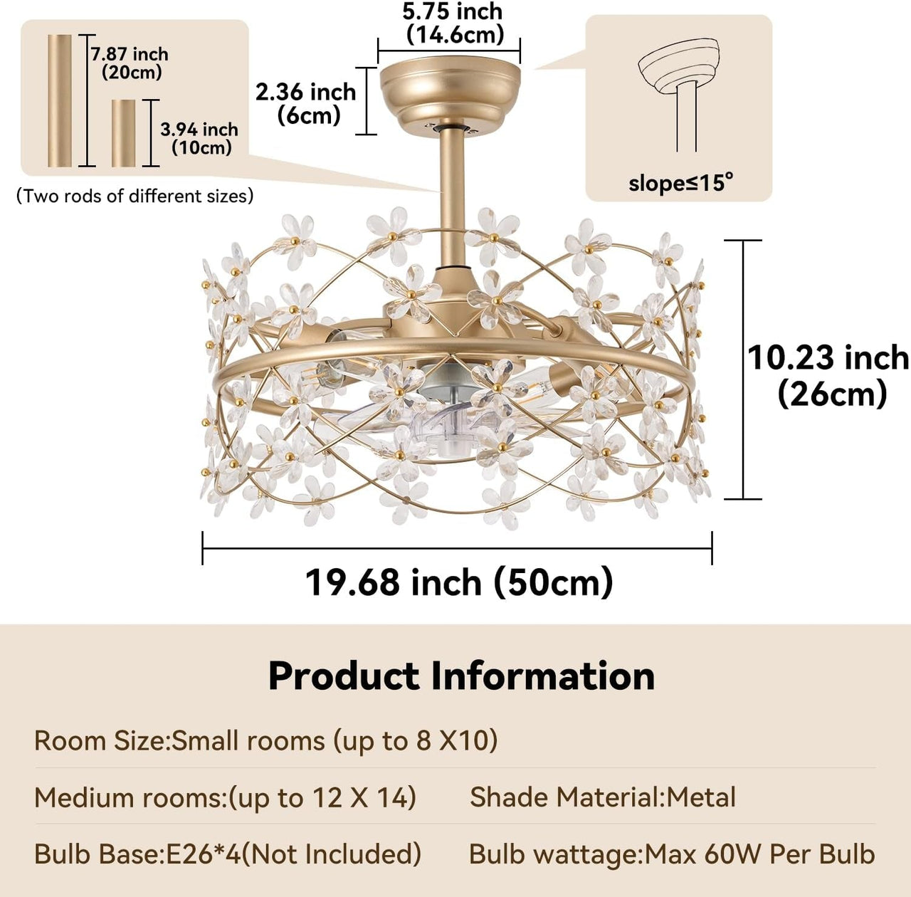 Gold Caged Ceiling Fan with Light