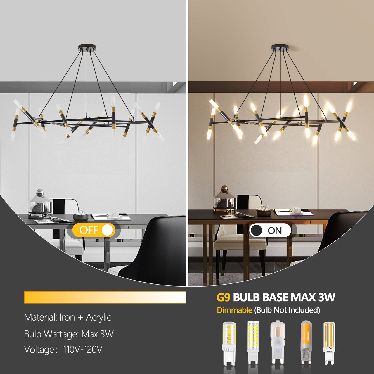 Black & Golden Modern Chandelier Light Fixture