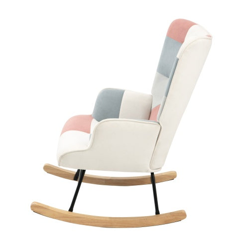Mid Century Fabric Rocker Chair With Wood Legs