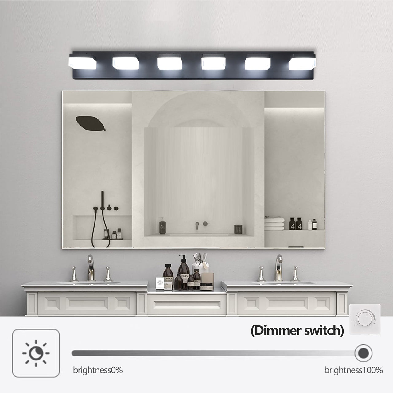 Modern 6-Light Black LED Vanity Mirror Light Fixture