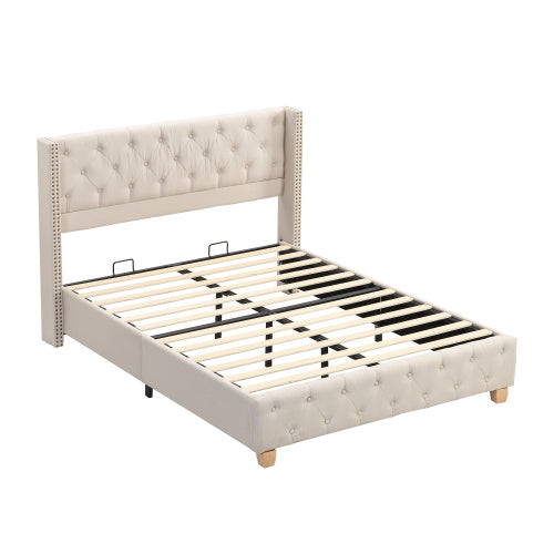 Upholstered King Size Bed With Slatted Frame And Headboard