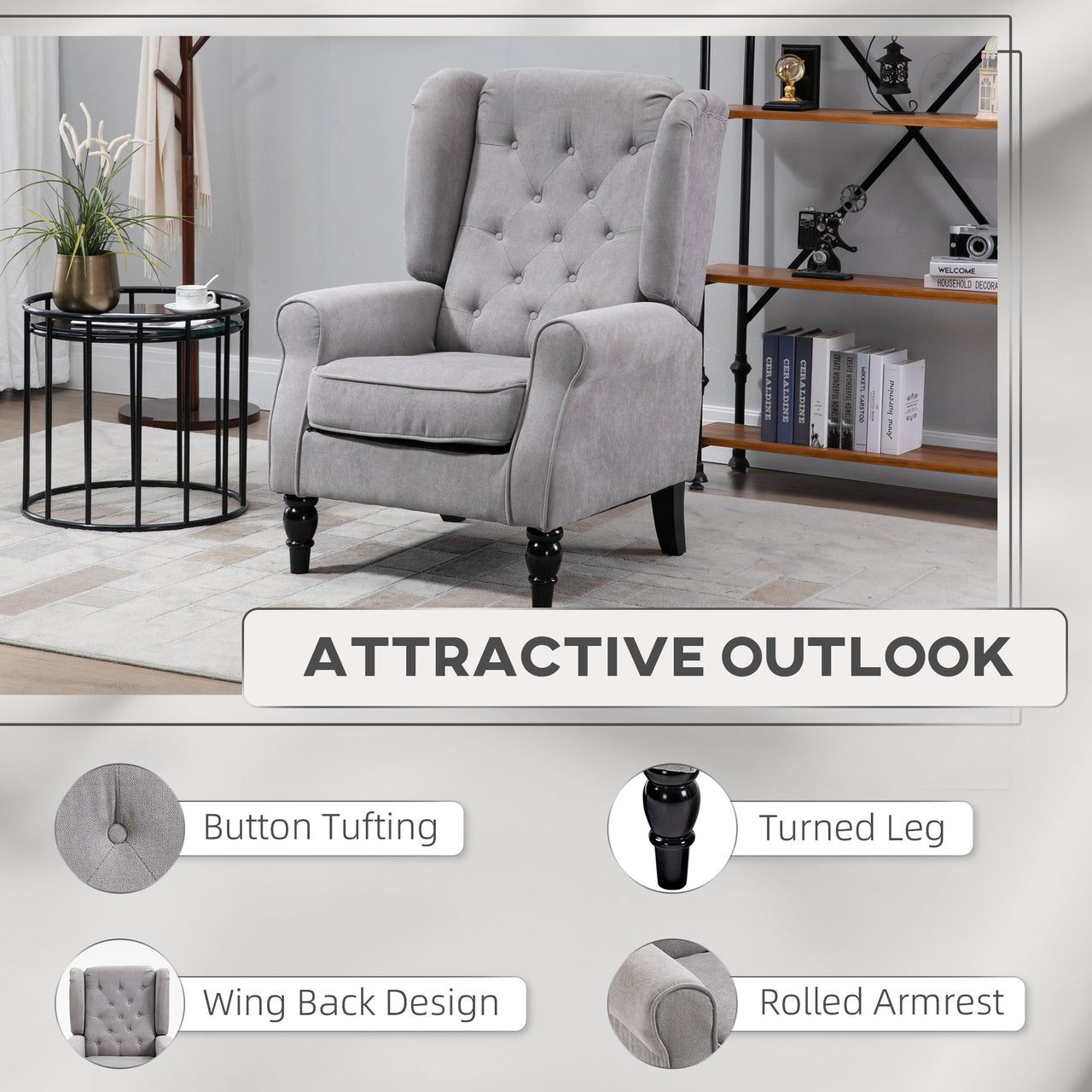 Gray Fabric Tufted Club Accent Chair With Removable Cushion