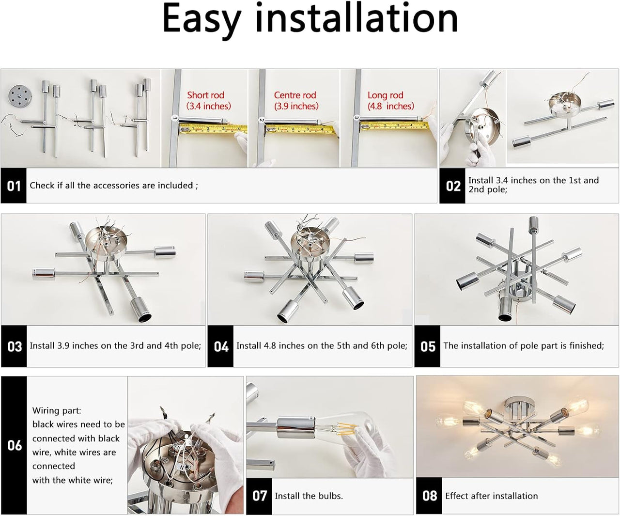 6-Lights Semi Flush Mount Ceiling Light