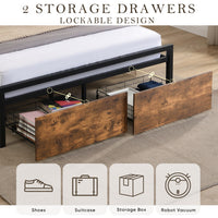 Thumbnail for Queen Size Bed Frame With Storage Headboard And 2 Drawers & LED Lights Bed With Charging Station