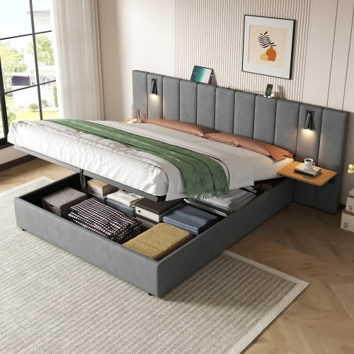 King Upholstered Bed With Charging Station