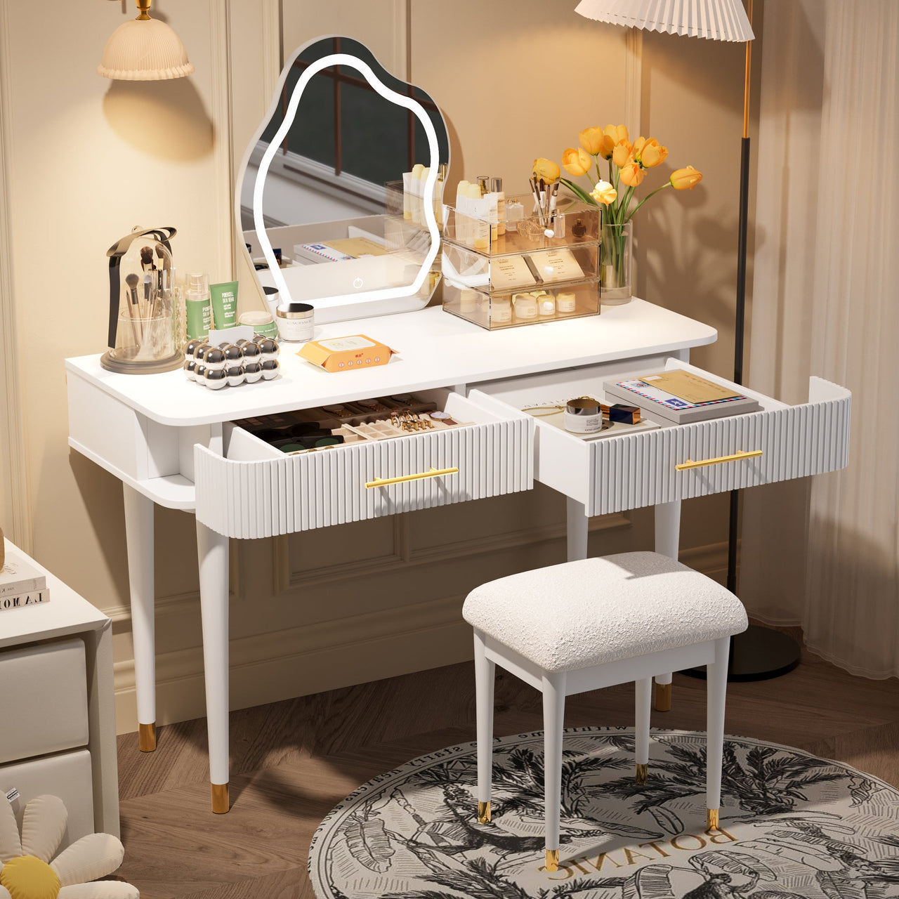 40" Modern Vanity Table Set with Mirror Touch Screen Lighted Mirror