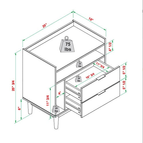Mid-Century Modern Solid Wood 2-Drawer Gallery Nightstand - Caramel