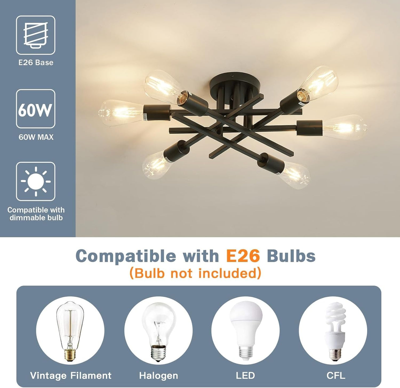 6-Lights Semi Flush Mount Ceiling Light Fixture