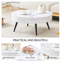 Thumbnail for White Marble-Patterned MDF Round Coffee Table With Black Metal Legs