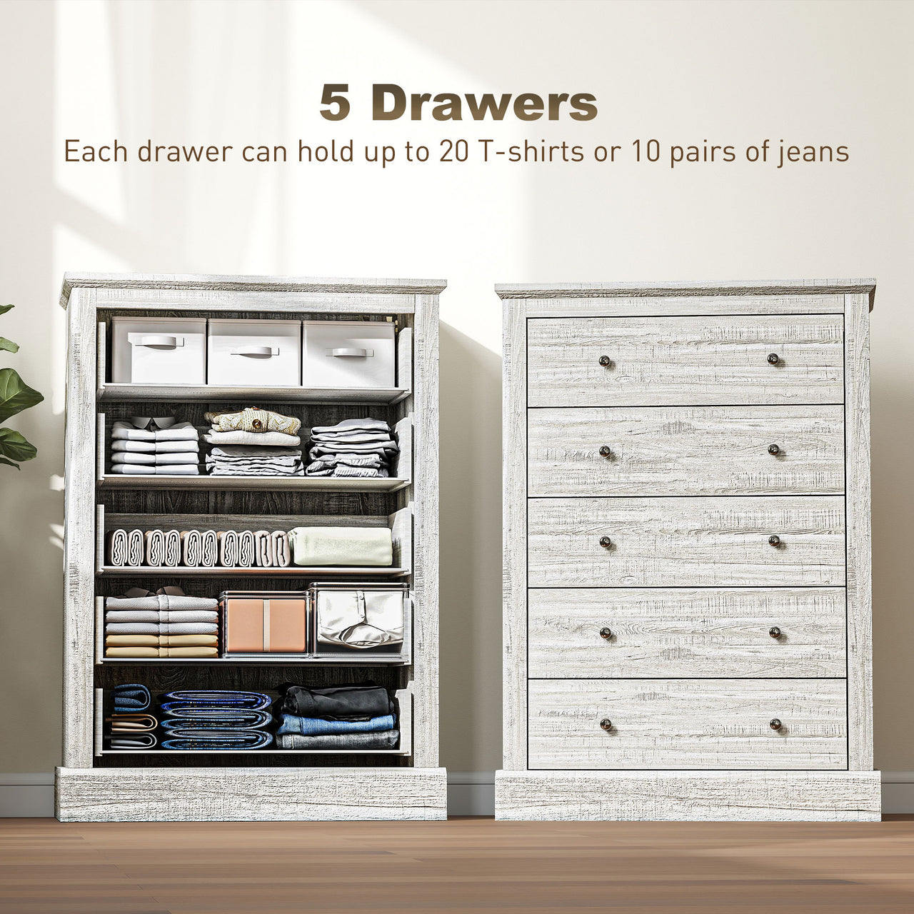 Farmhouse Chest Of Drawers With 5 Drawers