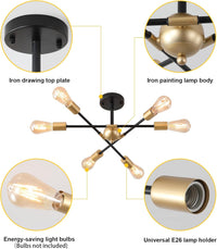 Thumbnail for Modern Semi Flush Mount Ceiling Light Fixture Black and Gold