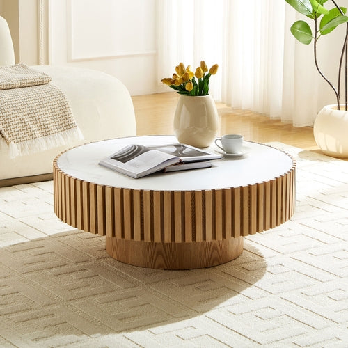 Nesting Round Sintered Stone Tabletop Modern Drum Coffee Table