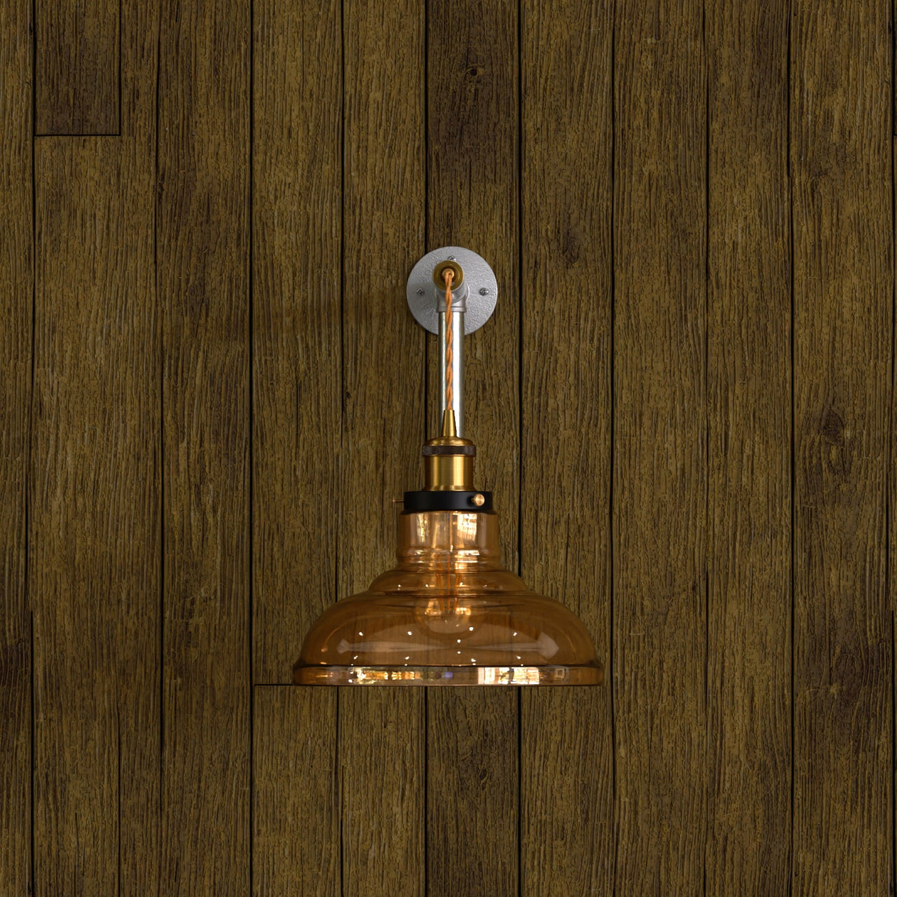 Amber Glass Shade Swing Arm Wall Lamp