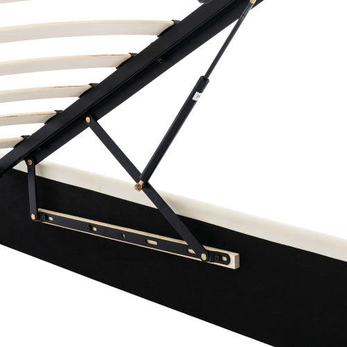 Fashion Upholstered King Hydraulic Bed with Concealed Headboard Storage, Bed Box With Slats And Headboard, Without Mattress