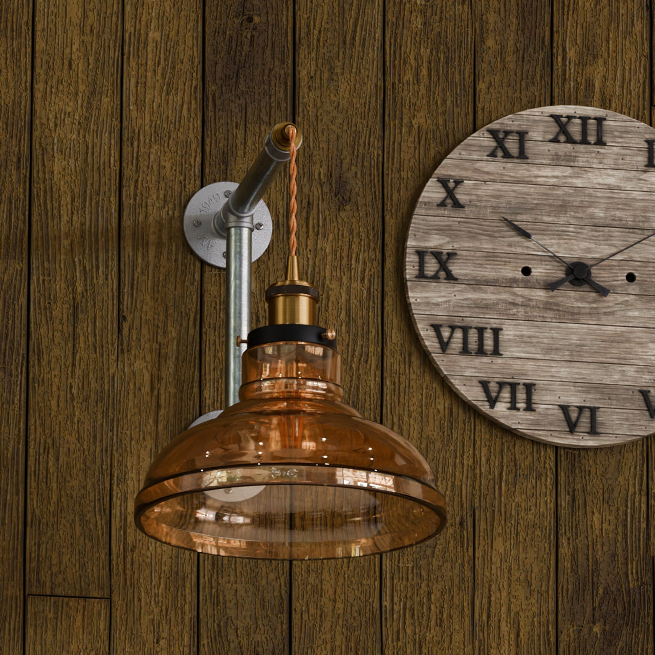 Amber Glass Shade Swing Arm Wall Lamp