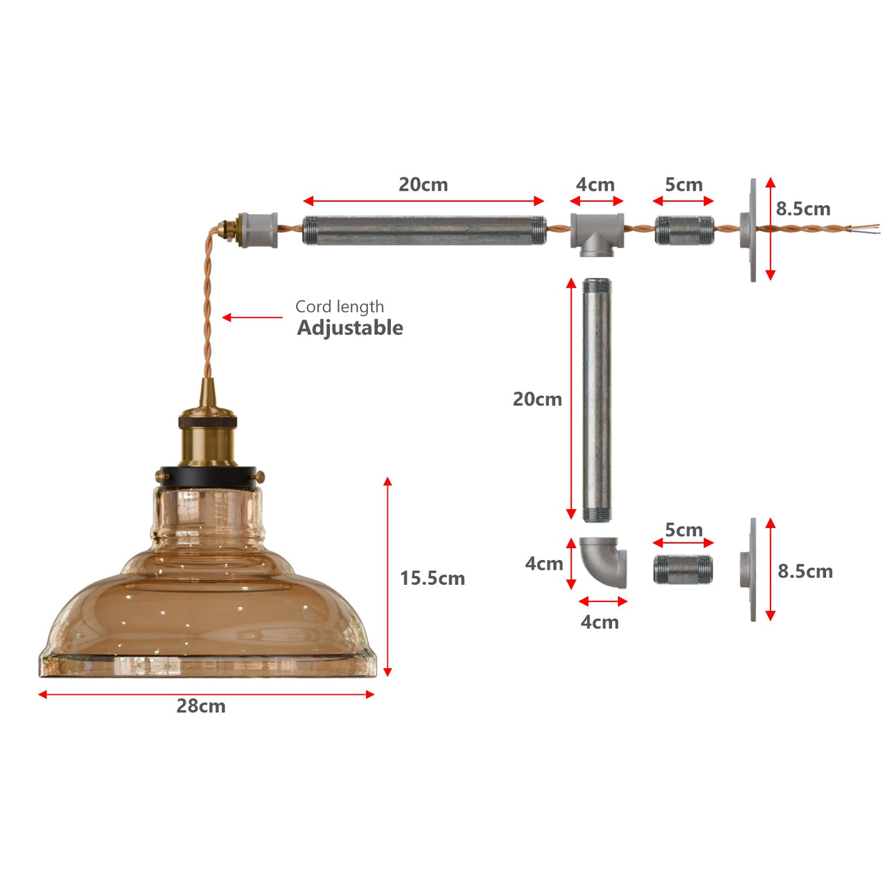 Amber Glass Shade Swing Arm Wall Lamp