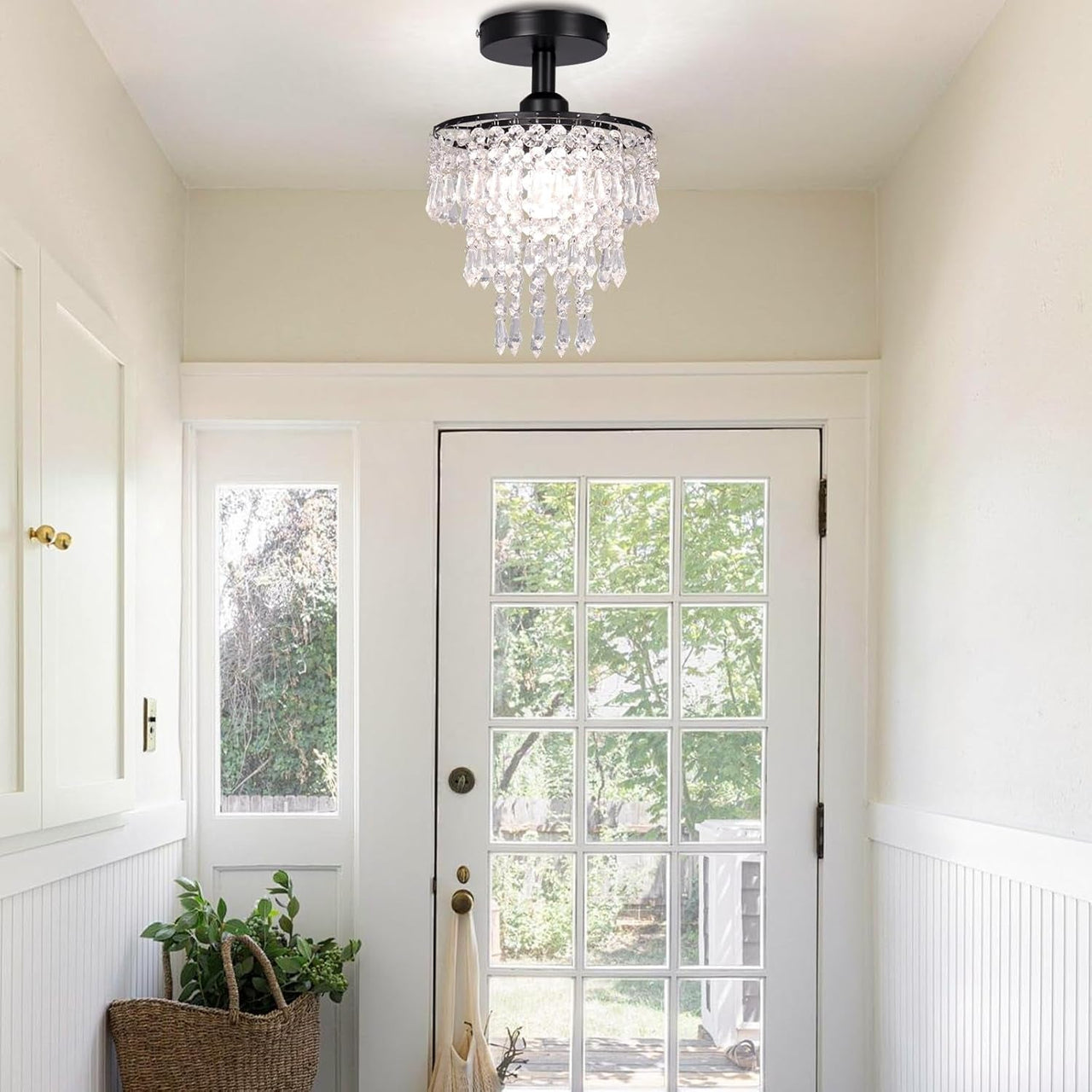 Small Crystal Chandelier Flush Mount Ceiling Light
