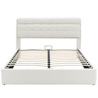 Thumbnail for Fashion Upholstered King Hydraulic Bed with Concealed Headboard Storage, Bed Box With Slats And Headboard, Without Mattress