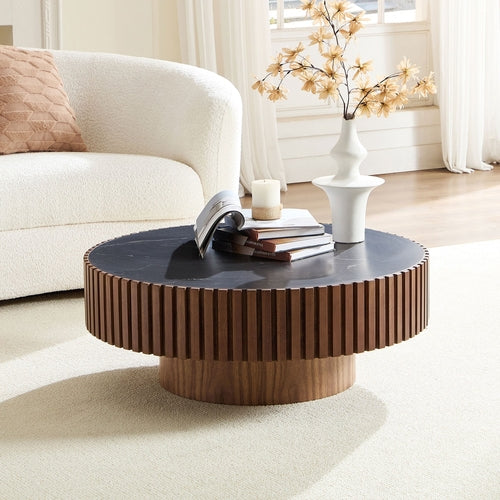 Nesting Round Sintered Stone Tabletop Modern Drum Coffee Table