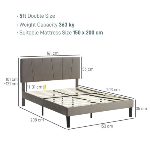 HOMCOM King Size Bed Frame, With Velvet-Feel Headboard
