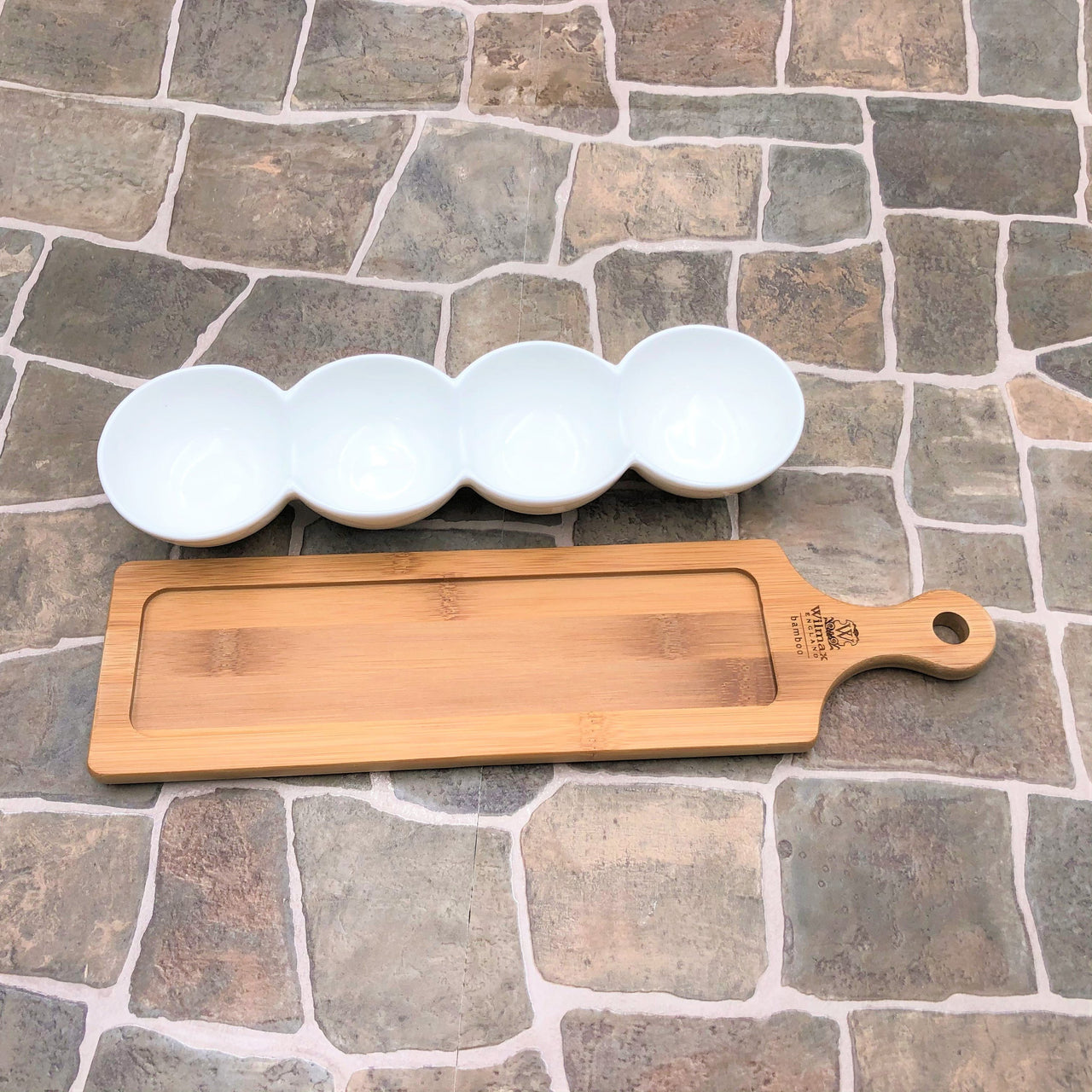 Fine Porcelain Centipede 4 Section Dish With Bamboo Serving Tray