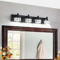 Thumbnail for Modern 4-Light Matte Black LED Vanity Light Fixture with Crystal Glass