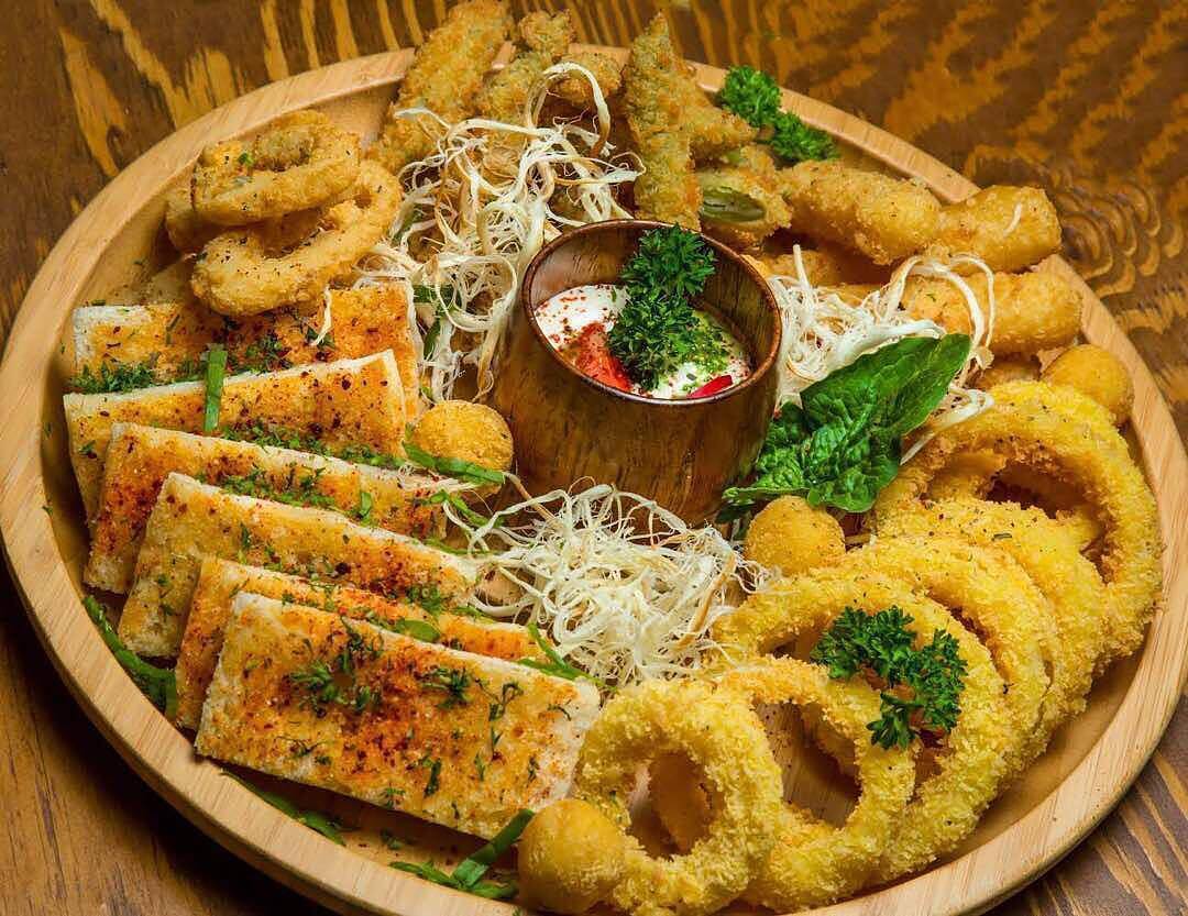 Bamboo 2 Section Platter For Appetizers / Barbecue /