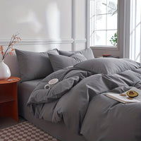 Thumbnail for Dark Grey Microfiber Duvet Cover Set with Zipper