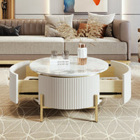 Thumbnail for Modern Round Coffee Table With 2 Large Drawers Storage Accent Table