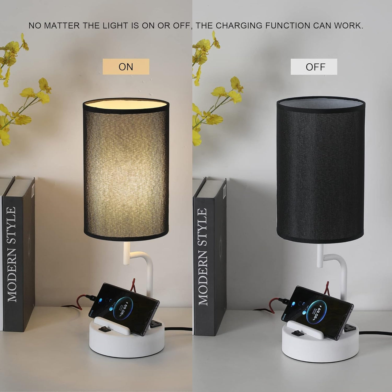Table Lamp with 3 USB Charging Ports with AC Outlet