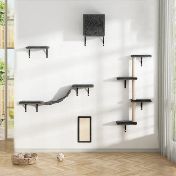 5 Pcs Wall Mounted Cat Climber Set With Scratching Posts