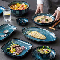 Thumbnail for Elegant Dark Blue Oval Ceramic Serving Platter