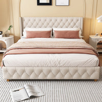 Thumbnail for Upholstered King Size Bed With Slatted Frame And Headboard
