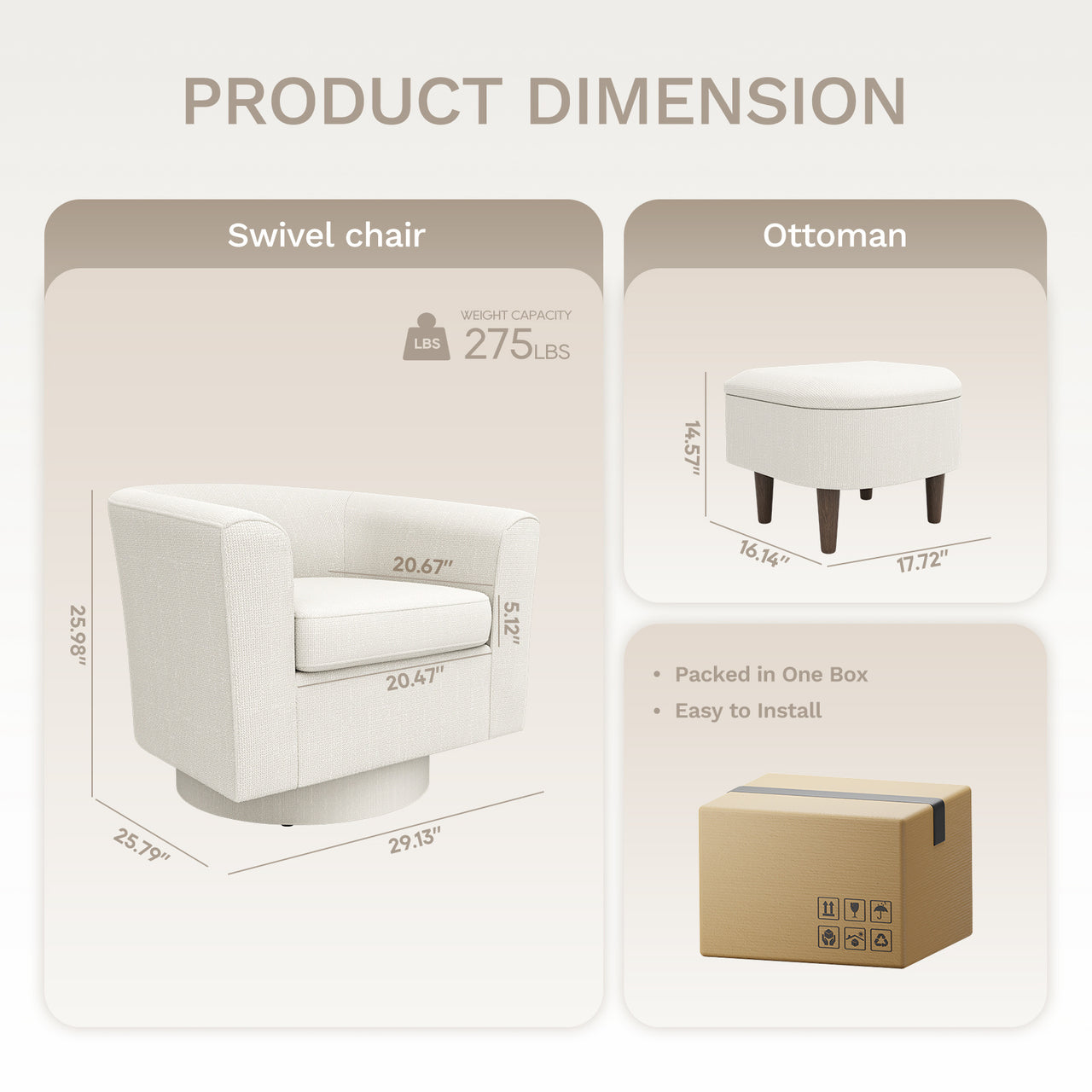 Swivel Barrel Accent Chair With Ottoman