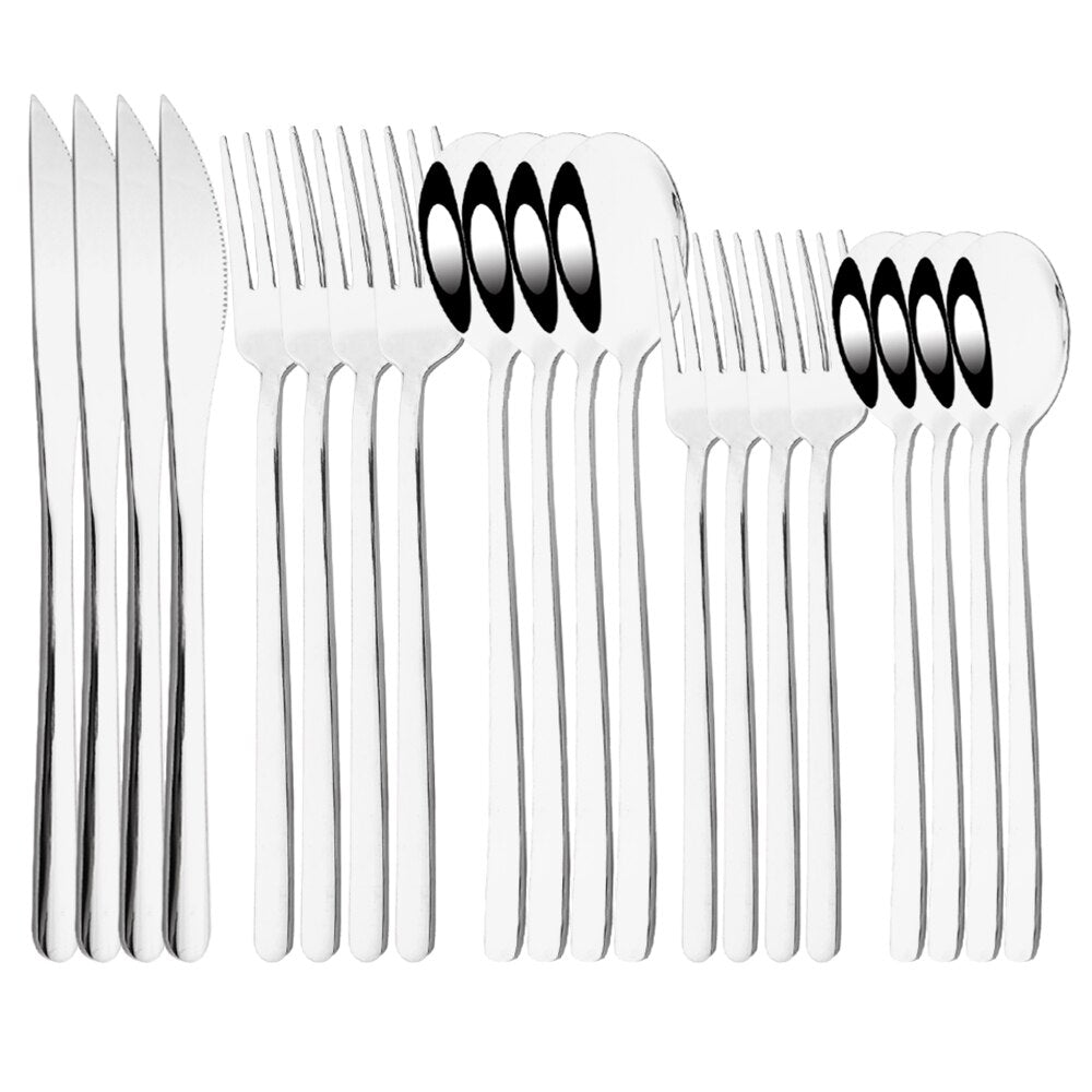 20Pcs Pink Silver Stainless Steel Dinnerware Set - Casatrail.com
