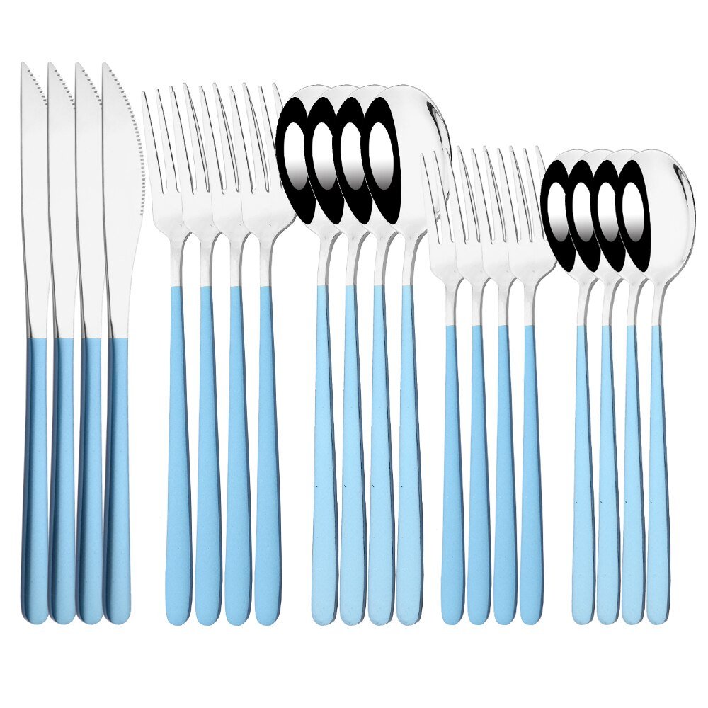 20Pcs Pink Silver Stainless Steel Dinnerware Set - Casatrail.com