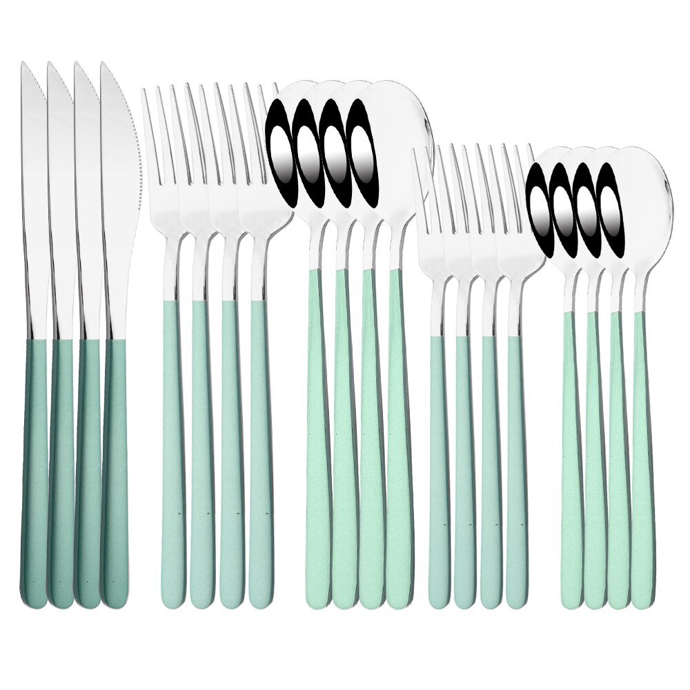 20Pcs Pink Silver Stainless Steel Dinnerware Set - Casatrail.com