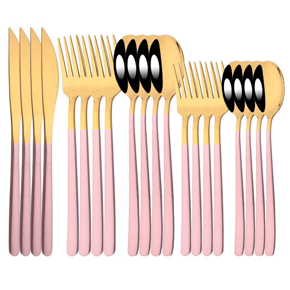 20Pcs Pink Silver Stainless Steel Dinnerware Set - Casatrail.com