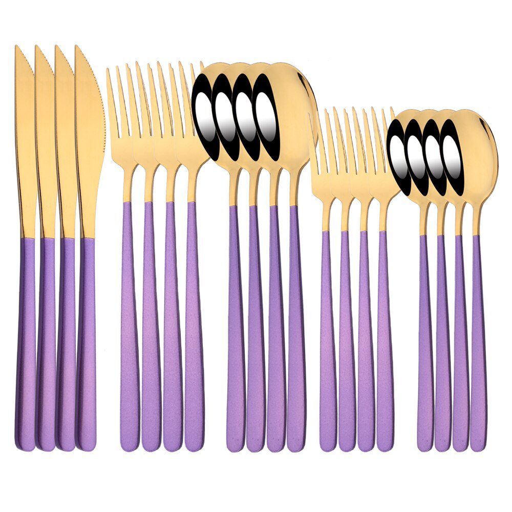 20Pcs Pink Silver Stainless Steel Dinnerware Set - Casatrail.com
