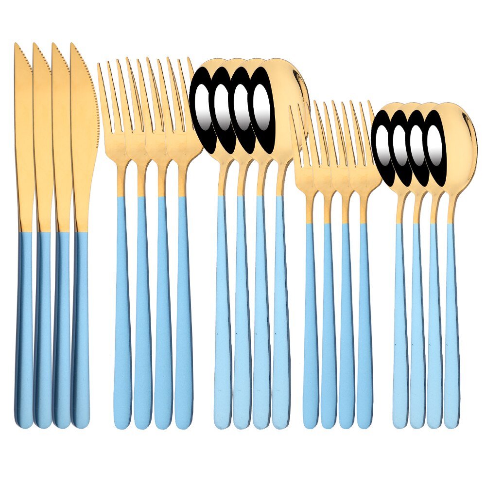 20Pcs Pink Silver Stainless Steel Dinnerware Set - Casatrail.com