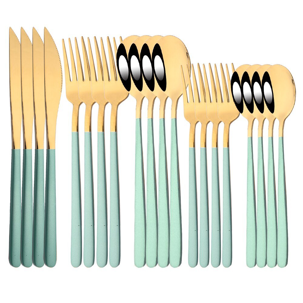 20Pcs Pink Silver Stainless Steel Dinnerware Set - Casatrail.com