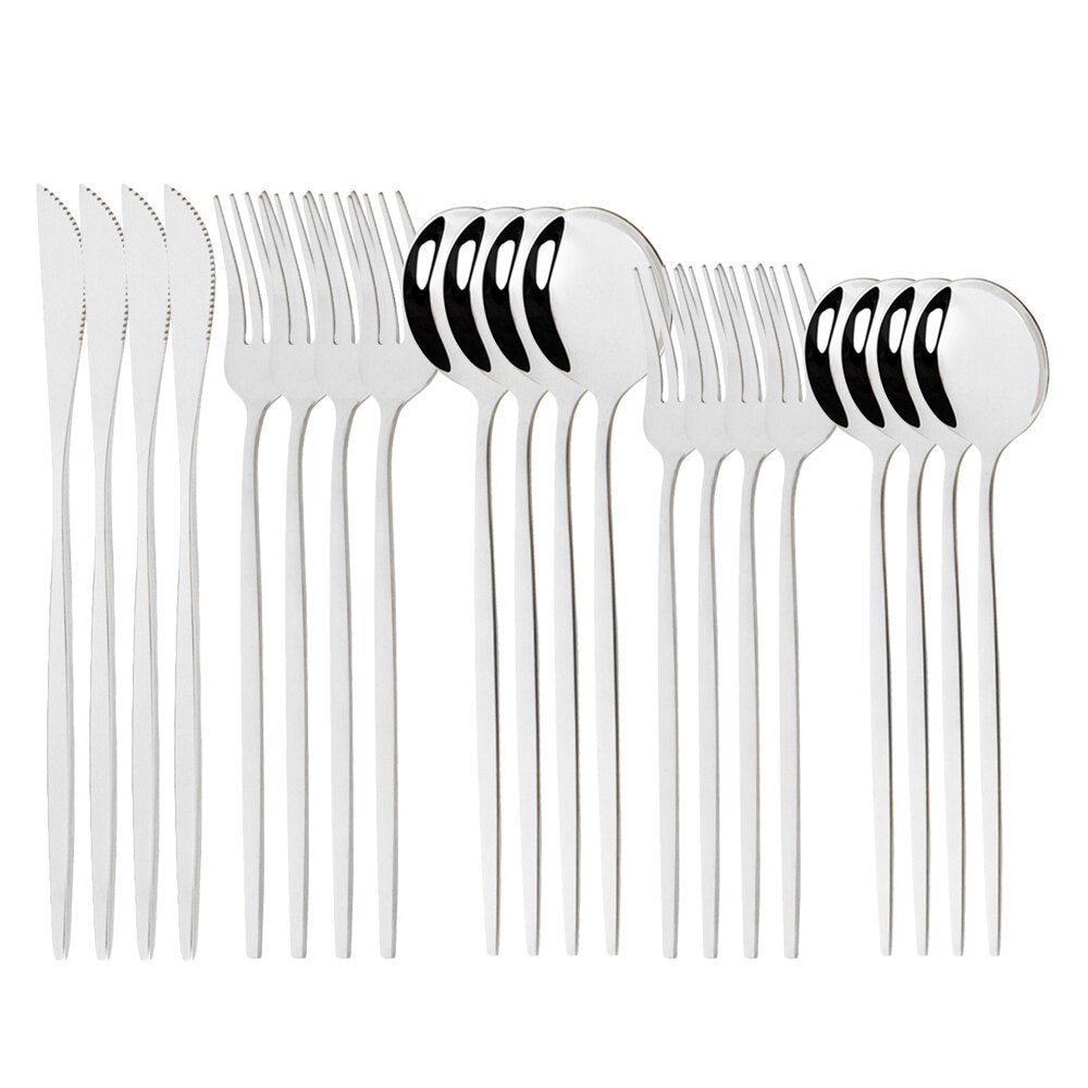20Pcs Pink Silver Stainless Steel Dinnerware Set - Casatrail.com