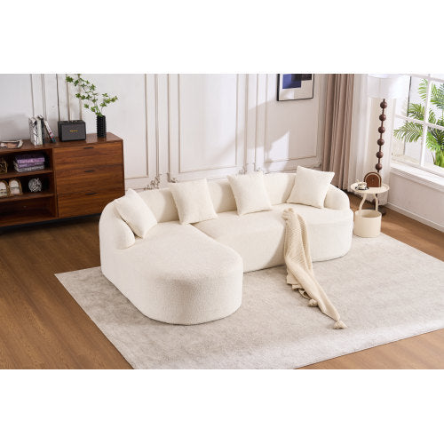 Grey Compression Sofa with Chaise Lounge & 4 Pillows