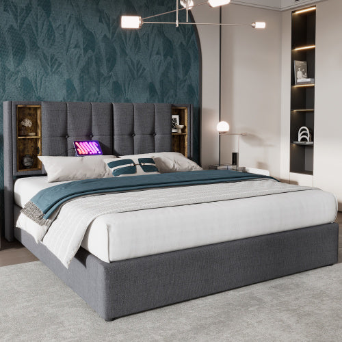 Upholstered Double Bed With Wireless Charging
