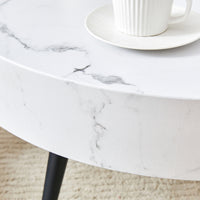 Thumbnail for White Marble-Patterned MDF Round Coffee Table With Black Metal Legs