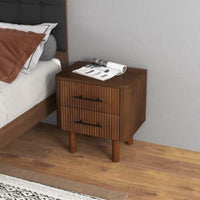 Thumbnail for Logan Mid Century Modern Walnut Nightstand Bed Side Tables With 2 Drawers
