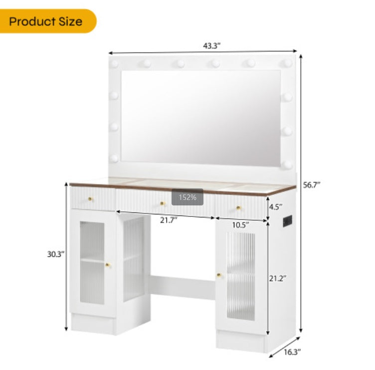Large Dressing Table With 3 Color Lighting Modes & RGB Cabinets