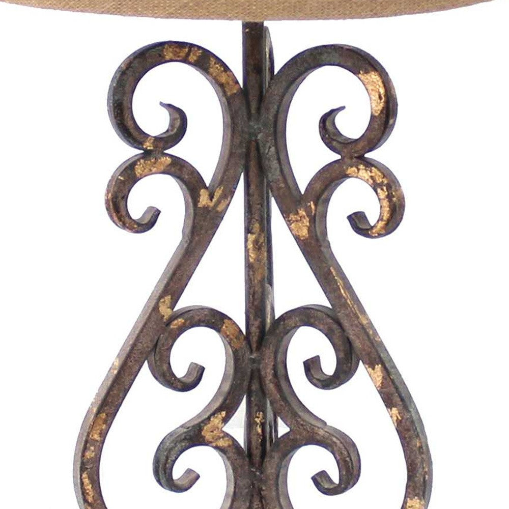 Bronze Vintage Metal Khaki Linen Shade Table Lamp