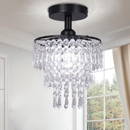 Small Crystal Chandelier Flush Mount Ceiling Light
