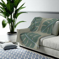 Thumbnail for Abstract Leaves Green Plush Blanket Throw